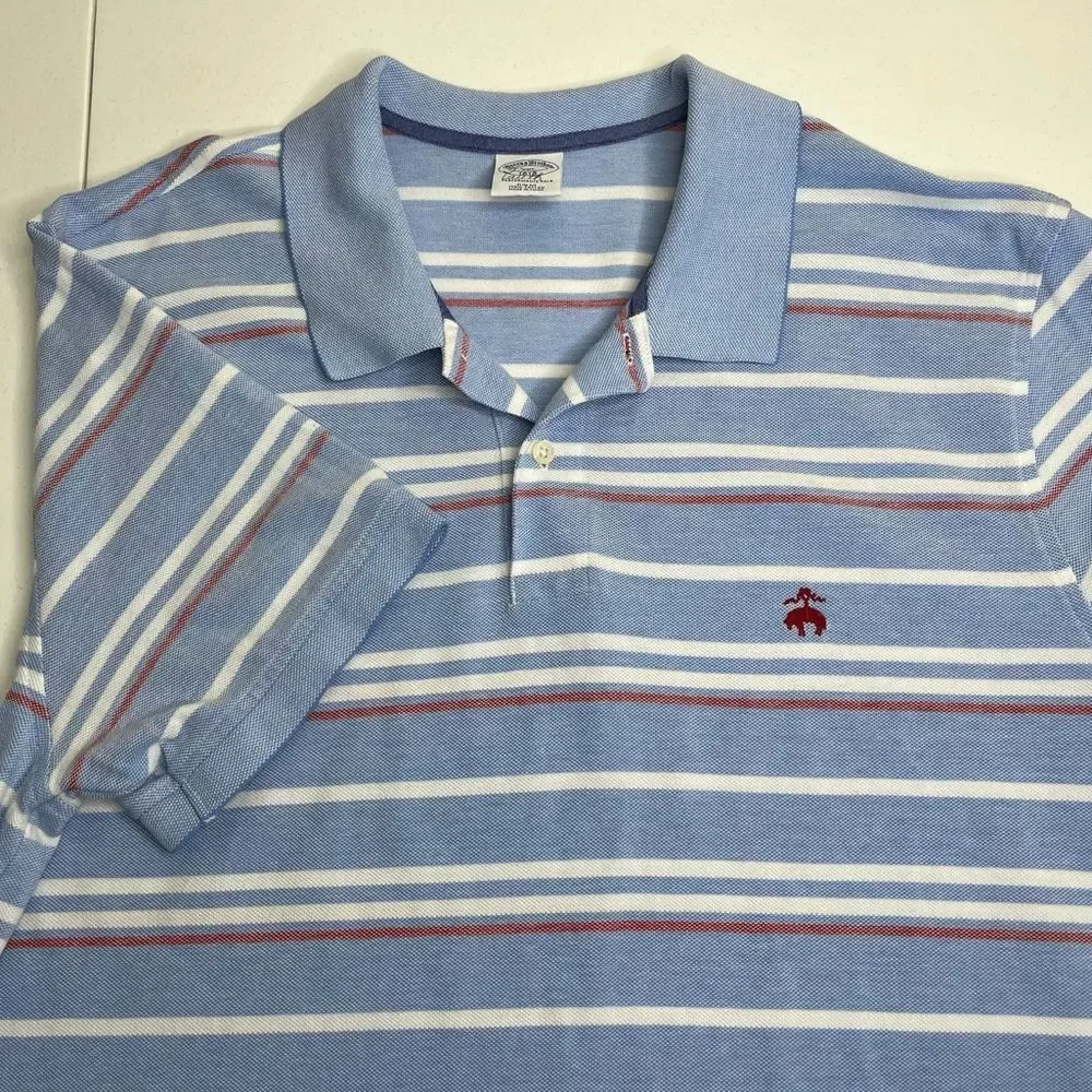 Brooks Brothers Performance Polo Blue White Stripe Slim Fit Shirt Cotton Men XXL